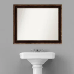 32" X 26" Non-Beveled Corded Bathroom Wall Mirror Bronze - Amanti Art -Home Furniture GUEST 53ed2666 a706 4807 95a1 bf28b230002e