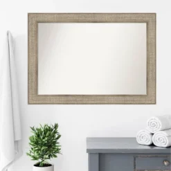 42" X 30" Non-Beveled Trellis Silver Wood Bathroom Wall Mirror - Amanti Art -Home Furniture GUEST 5499ed02 0eb8 4861 93a2 437fd156d1f1