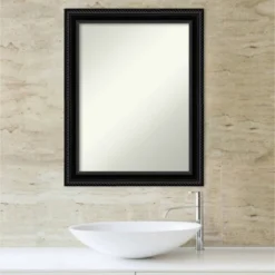22" X 28" Non-Beveled Corded Bathroom Wall Mirror Black - Amanti Art -Home Furniture GUEST 5621cacf 1f6d 4d32 86bb e9e93456fc4b