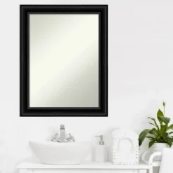 22" X 28" Non-Beveled Corded Bathroom Wall Mirror Black - Amanti Art -Home Furniture GUEST 589de80d 7391 4ddf b439 86bcf5b6b63f