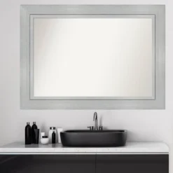 43" X 31" Non-Beveled Romano Silver Wood Bathroom Wall Mirror - Amanti Art -Home Furniture GUEST 58b36e67 eb3d 493b 892f 579bb97ed47b