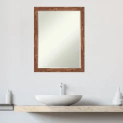 Amanti Art Fresco Light Pecan Petite Bevel Wood Bathroom Wall Mirror 26.5 X 20.5 In. -Home Furniture GUEST 5944d1f8 7a0d 4a36 98f9 d34c96f1487e
