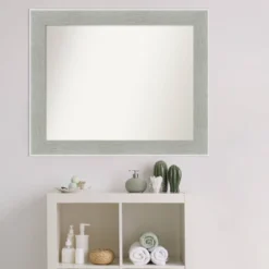 33" X 27" Non-Beveled Glam Linen Bathroom Wall Mirror Gray - Amanti Art -Home Furniture GUEST 595eb08c 9f60 4201 a279 4f826b635eb4