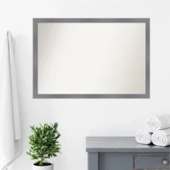 39"x27" Non-Beveled Edwin Wood Bathroom Wall Mirror Gray - Amanti Art: Modern Rectangle, Wall Mount -Home Furniture GUEST 59b711f6 caf0 4f5e 9104 738cbdc22167