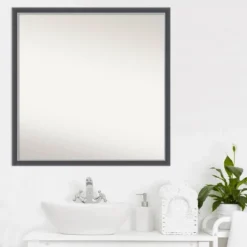28" X 28" Non-Beveled Eva Thin Bathroom Wall Mirror Black - Amanti Art -Home Furniture GUEST 5aaf86c2 96bf 44f8 8c02 4b2e7318f271