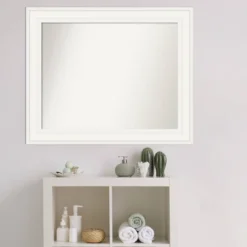 34" X 28" Non-Beveled Ridge White Bathroom Wall Mirror - Amanti Art -Home Furniture GUEST 5b6b8b1b 75f9 4287 a575 2a069ec6a86f