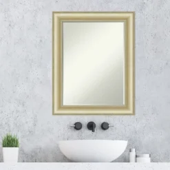 Amanti Art Textured Light Gold Petite Bevel Bathroom Wall Mirror 29 X 23 In. -Home Furniture GUEST 5bb20343 cb54 4501 9425 00789e9a8581