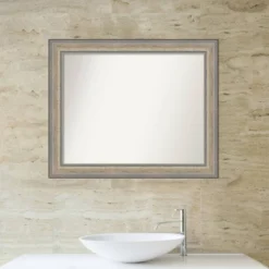 Amanti Art 33"x27" Non-Beveled Wood Bathroom Wall Mirror Fleur Silver: Modern Style, Wall Mounted, Wood Frame, Includes Hardware -Home Furniture GUEST 5d24c0c9 4ec2 4a8b 89b8 a3222566dec6
