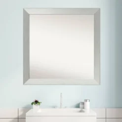 30" X 30" Non-Beveled Wood Bathroom Wall Mirror Brushed Sterling Silver - Amanti Art -Home Furniture GUEST 5d807c14 6401 45d8 99fe 69bbb9934f7e