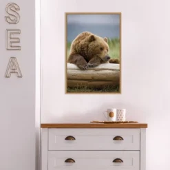 16" X 23" Bear Resting On A Beached Log By Paul Souders Danita Delimont Framed Canvas Wall Art Brown - Amanti Art -Home Furniture GUEST 5e8af548 5a94 4c0f 8758 cc71c7c45dfb