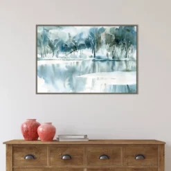 33" X 22" Blue Tree Reflections By Katrina Pete Framed Canvas Wall Art Gray Wash - Amanti Art -Home Furniture GUEST 600b25f3 941f 4a3a a554 10adea6fcef4