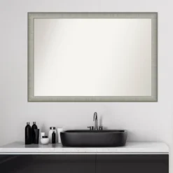 39" X 27" Non-Beveled Elegant Narrow Bathroom Wall Mirror Brushed Pewter - Amanti Art -Home Furniture GUEST 60d2cf3a acda 4df0 b2be bf0d783640e1
