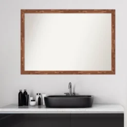 39" X 27" Non-Beveled Fresco Wood Bathroom Wall Mirror Light Pecan Brown - Amanti Art -Home Furniture GUEST 614c512c ab8e 4576 a50d 0ef420ea8380