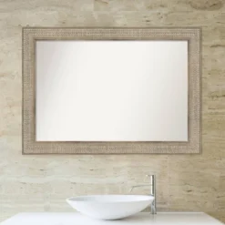 42" X 30" Non-Beveled Trellis Silver Wood Bathroom Wall Mirror - Amanti Art -Home Furniture GUEST 61a5442e 98dd 4e74 8a29 d1a395f8a72e