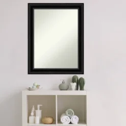 22" X 28" Non-Beveled Corded Bathroom Wall Mirror Black - Amanti Art -Home Furniture GUEST 622a9349 73fb 40ba aba6 830df0100a03