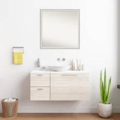 28"x28" Non-Beveled Two Tone Wood Bathroom Wall Mirror Silver - Amanti Art -Home Furniture GUEST 63892fae 73ae 49ff 810e a85efe1fb6b4
