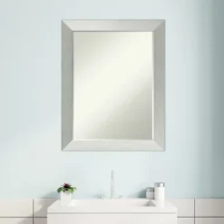 Amanti Art Brushed Sterling Silver Petite Bevel Wood Bathroom Wall Mirror 28 X 22 In. -Home Furniture GUEST 67524599 a830 47d9 939d 7da73fb187b0