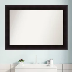 42" X 30" Non-Beveled Portico Espresso Wood Bathroom Wall Mirror - Amanti Art -Home Furniture GUEST 6858f1e6 8c95 4aec a894 83482b898616