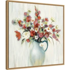 22" X 22" Coastal Bouquet Autumn By Silvia Vassileva Framed Canvas Wall Art Light Brown - Amanti Art