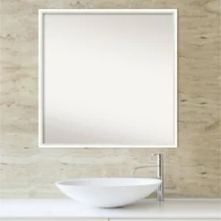 27" X 27" Non-Beveled Lucie Wood Bathroom Wall Mirror White - Amanti Art -Home Furniture GUEST 6ceb704d bc10 4fcf 9564 ff7f3de830a7