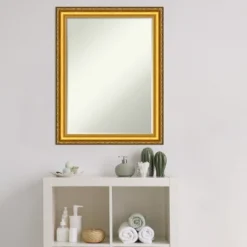 Amanti Art Colonial Embossed Gold Petite Bevel Wood Bathroom Wall Mirror 27.5 X 21.5 In. -Home Furniture GUEST 6de92942 4ee7 4f37 80ff ed824e733687