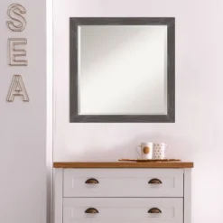23" X 23" Beveled Woodridge Rustic Gray Wood Wall Mirror - Amanti Art -Home Furniture GUEST 6df84279 cfdf 433a 9e9e 917a359bae46