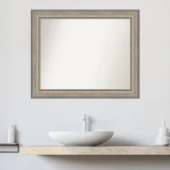 Amanti Art 33"x27" Non-Beveled Wood Bathroom Wall Mirror Fleur Silver: Modern Style, Wall Mounted, Wood Frame, Includes Hardware -Home Furniture GUEST 7019bf72 db79 41f7 b7e8 bede80e67076
