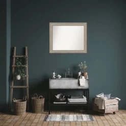 Amanti Art 33"x27" Non-Beveled Wood Bathroom Wall Mirror Fleur Silver: Modern Style, Wall Mounted, Wood Frame, Includes Hardware -Home Furniture GUEST 70b28709 38be 4899 88ff d8c7c0615fb1