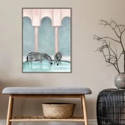 22" X 30" Office Gossip (Zebras) By Urban Road Framed Canvas Wall Art Gray Wash - Amanti Art -Home Furniture GUEST 70c5a50f 7d53 42d2 a827 73929804ca56