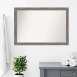40" X 28" Non-Beveled Pinstripe Plank Gray Narrow Bathroom Wall Mirror - Amanti Art: Modern Rectangle, Includes Mount Hardware -Home Furniture GUEST 70fc86ee 7703 4797 bf17 a2a5dc8a03e3