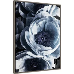 22" X 30" Peony Blue Petals III By Ashley Aldridge Framed Canvas Wall Art Gray Wash - Amanti Art