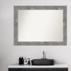 44" X 33" Non-Beveled Bridge Wood Bathroom Wall Mirror Gray - Amanti Art -Home Furniture GUEST 72e34220 de06 4c7b 9279 f910a3b146b9