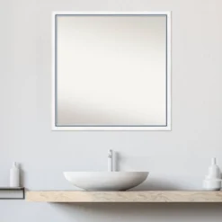 28"x28" Non-Beveled Morgan Wood Bathroom Wall Mirror White/Blue - Amanti Art: Square, Modern, Wall Mount -Home Furniture GUEST 78da774d 0123 4b23 a935 b1c28d4b615d