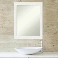 22" X 28" Non-Beveled Vanity White Narrow Bathroom Wall Mirror - Amanti Art -Home Furniture GUEST 7ea29c7a aab4 4e25 8d23 4c04ef4952aa