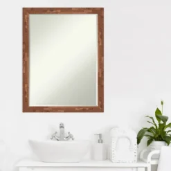 Amanti Art Fresco Light Pecan Petite Bevel Wood Bathroom Wall Mirror 26.5 X 20.5 In. -Home Furniture GUEST 81cb4c85 c948 4873 b5c4 e8511442cbed