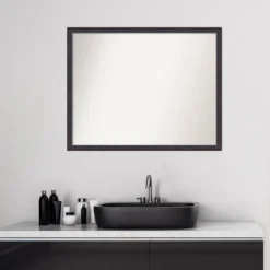 30" X 24" Non-Beveled Scoop Wood Bathroom Wall Mirror Dark Bronze - Amanti Art -Home Furniture GUEST 81fe3a64 2a85 44bc 97ba 74216ff8b35d