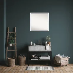 28"x28" Non-Beveled Morgan Wood Bathroom Wall Mirror White/Blue - Amanti Art: Square, Modern, Wall Mount -Home Furniture GUEST 857b72d1 f5ef 4e37 ad51 6420a45d109b