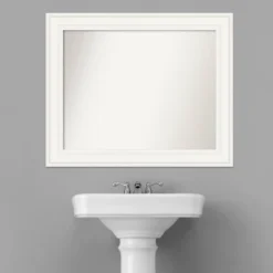 34" X 28" Non-Beveled Ridge White Bathroom Wall Mirror - Amanti Art -Home Furniture GUEST 8e955429 0531 4e98 8cae b854d1fdd5c4