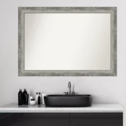 41" X 29" Non-Beveled Waveline Silver Narrow Bathroom Wall Mirror - Amanti Art -Home Furniture GUEST 8f861b34 0809 4349 ad0f ac13d320e0fb