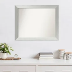 32" X 26" Non-Beveled Brushed Sterling Silver Wood Wall Mirror - Amanti Art: Modern Vanity, Rectangle Shape, Wall Mount -Home Furniture GUEST 9105ecad cb32 4d8f abeb eb3e5b941fef