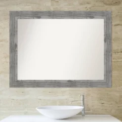 44" X 33" Non-Beveled Bridge Wood Bathroom Wall Mirror Gray - Amanti Art -Home Furniture GUEST 9501faf0 d967 47d0 973a fdb99fb9daab