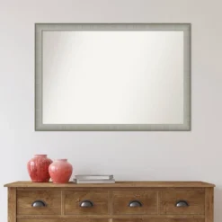39" X 27" Non-Beveled Elegant Narrow Bathroom Wall Mirror Brushed Pewter - Amanti Art -Home Furniture GUEST 98cb0fc1 c499 4420 ba27 3531fb3245b3