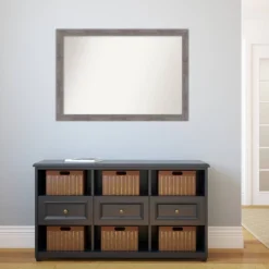 40" X 28" Non-Beveled Pinstripe Plank Gray Narrow Bathroom Wall Mirror - Amanti Art: Modern Rectangle, Includes Mount Hardware -Home Furniture GUEST 99ddf276 77f4 48d4 bfd6 482e95712ed0