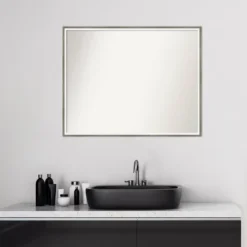 29" X 23" Non-Beveled Lucie Wood Bathroom Wall Mirror Silver - Amanti Art -Home Furniture GUEST 9a84b16b 258f 4852 bf9a eadfb37e098b