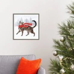 16" X 16" Christmas Cats And Dogs I By Victoria Borges Framed Canvas Wall Art - Amanti Art -Home Furniture GUEST 9c4f180e ed71 4486 a24e da5badb07566