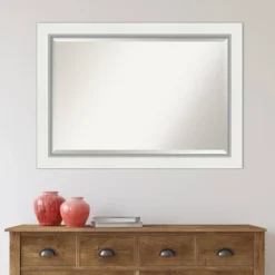 42" X 30" Eva White Framed Wall Mirror Silver - Amanti Art -Home Furniture GUEST 9c98e84e d2ee 44bd a339 757c20e9ba50
