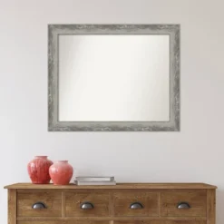 33" X 27" Non-Beveled Waveline Silver Narrow Wall Mirror - Amanti Art -Home Furniture GUEST 9e204fbc 7bea 47e5 a378 6fe00b86d003