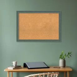 39"x27" Upcycled Wood Frame Natural Cork Board Teal/Gray - Amanti Art -Home Furniture GUEST 9fc8bf81 4fa4 4b47 9e2b 6202d204e2d8
