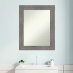 24" X 30" Non-Beveled Pinstripe Plank Gray Bathroom Wall Mirror - Amanti Art -Home Furniture GUEST 9fccab81 a94a 46e0 b238 fdde47a6b52e