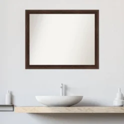 31"x25" Non-Beveled Narrow Wood Bathroom Wall Mirror Warm Walnut - Amanti Art: Rectangle, Wall Mount, No Assembly -Home Furniture GUEST a2ddf3ef d1ef 434c b3cc 2cec07fee3f9